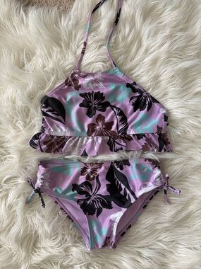 Kids Two-Piece Lilac Floral Halter Swim Set